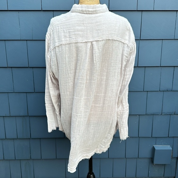 We the Free People XS oversized blouse cotton button up cream stone linen - Picture 5 of 8